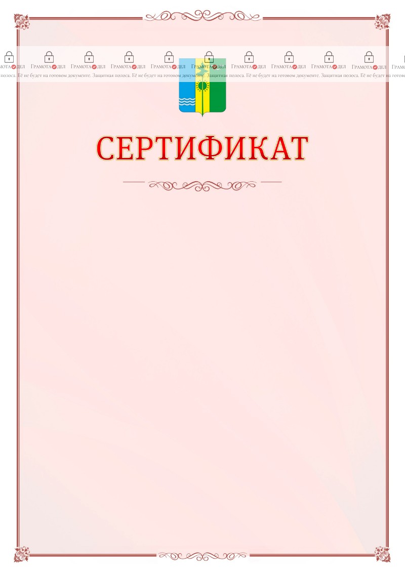 Шаблон официального сертификата №16 c гербом Нижнекамска