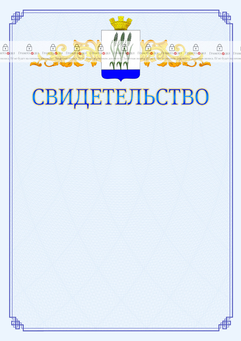 Шаблон официального свидетельства №15 c гербом Камышина