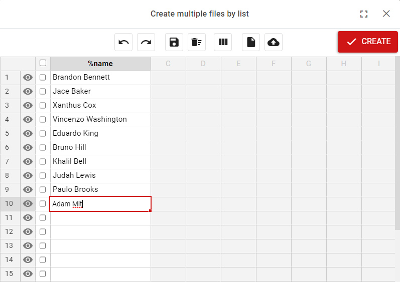 Создание по списку